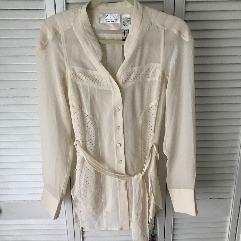 Byron Lars beauty mark sz 6 cream moto tie top